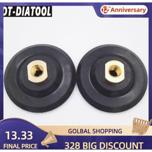 DT-DIATOOL 2pcs 5/8-11 Thread Dia 100mm/4" Rubber Based Backer Pad For Diamond Sanding Disc Polishing Pad Backing Holder