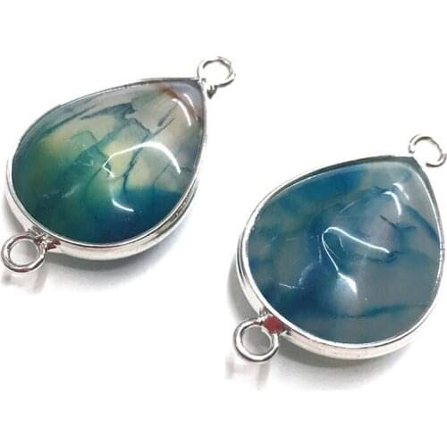 Natural Stone Blue Agates Connector Double Hole Pendants Charms For Handmade Jewelry Making DIY Bracelet Necklace Accessories