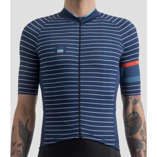 Navy stripe pro team lightweight cycling jersey short sleeve road mtb race cut with Lycar fabric for men and women