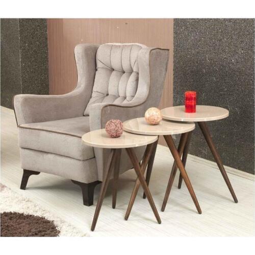 MADE IN TURKEY 3 Pieces Coffee Tables Mini Modern Practical Tea Table Cream Circular Living Room Zigon Wood Home Accessories