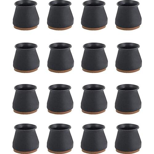 Silicone Chair Leg Caps with Felt Pads - Free Moving Table Leg Covers, 16Pcs Stool Leg Protectors Prevent Noise - Black