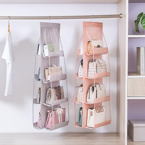 Foldable Hanging Bag Bilateral 4Layers Folding Shelf Bag Purse Handbag Organizer Door Sundry Pocket Hanger Storage Closet Hanger