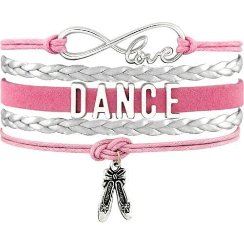 Dance Dancer Bracelets Ballet Shoes Heart Infinity Love Charm Bracelets Handmade Pink Jewelry Women Men Gift Drop Shipping