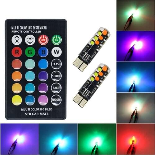 Universal T10 W5W RGB COB 12SMD LED Multi-Mode Car Bulbs With Remote Controller For Clearance Light Interior Reading Light