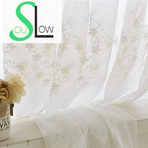 Slow Soul White Cotton Embroidered Curtain Pastoral Floral Curtains Tulle For Living Room Cortinas Kitchen Bedroom Sheer Baby