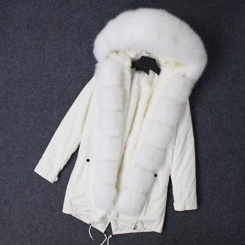 Real Fur Coat Brand 2020 Winter Jacket Women Parka Natural Fox Fur Collar Faux Fur Liner Long Coat Streetwear Fashion Warm