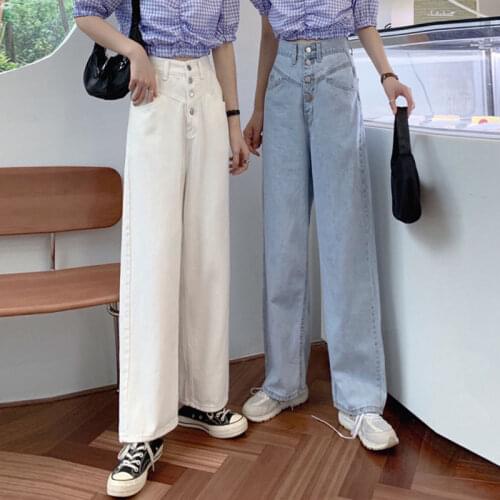 Woman Jeans Pants Summer Thin Straight Jeans Single-Breasted High Waist Wide-Legged Pants Pantalones Vaqueros Mujer