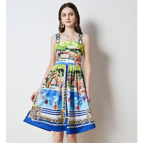 Banulin Summer Women Bow Spaghetti Strap Backless Boho Mini Dress 2021 Runway Sleeveless Floral Print Short Dress Vestido N7371