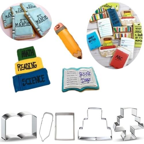 1pcs patisserie reposteria Book Pencil Baking Stainless Steel Cookie Cutter Moldes Metal Fondant Cake Decor Tools Biscuit Mould