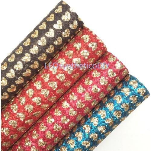 1PC 21X29CM Valentines Gold Hearts Printed Glitter Leather Sheets For Making Bows LEOsyntheticoDIY R270