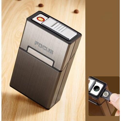 Multifunctional USB Rechargeable Cigarette Box 20PCS Windproof Moistureproof Portable Cigarette Lighter Gadgets For Men