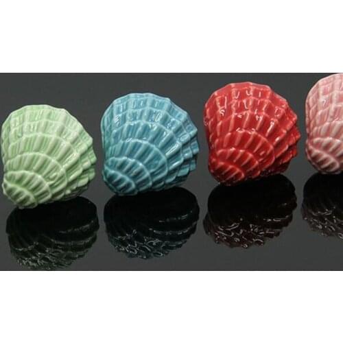 2021 New Childrens Room Ceramic Handle Pink White Shell Shaped Single Hole Cabinet Door Wardrobe Drawer Knob Handles DIY