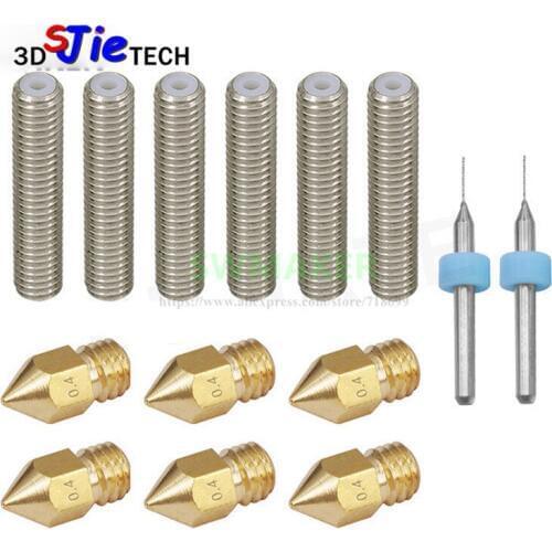 6pcs/set M6*30mm throat + 6 pcs 0.4mm MK8 brass nozzle + 2pcs nozzle cleaning bit 0.4mm Anet A6 A8 3D printer parts