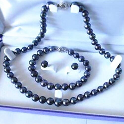 7-8mm natural black cultured freshwater pearl round beads necklace bracelet earrings weddings party gifts jewelry set BV43