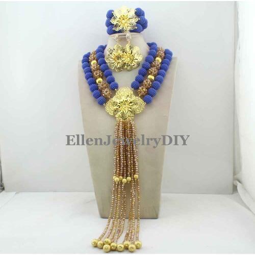 African Statement Necklace Costume Crystal Pendent Jewelry Set Womens Jewellery Set Nigerian Wedding Beads Jewelry Set W13412