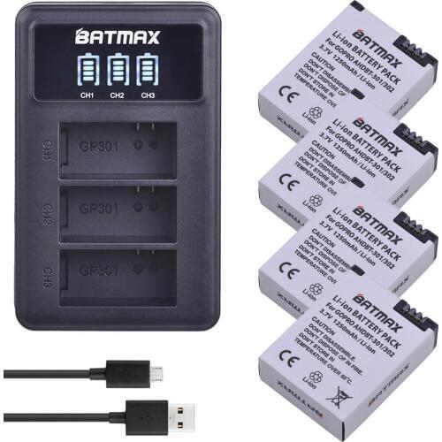 Batmax 4pcs AHDBT-301 1250mAh Battery+LED 3slots USB Charger for Gopro Hero 3/3 Hero3 Hero3 battery Camera Hero3 Action Camera