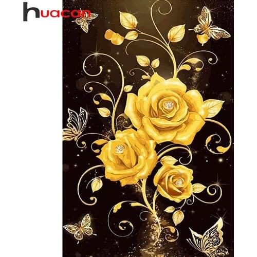 Huacan 5D Diamond Painting Gold Rose Diamond Embroidery Complete Kit Flower Mosaic Cross Stitch Beaded Pictures Home Decor