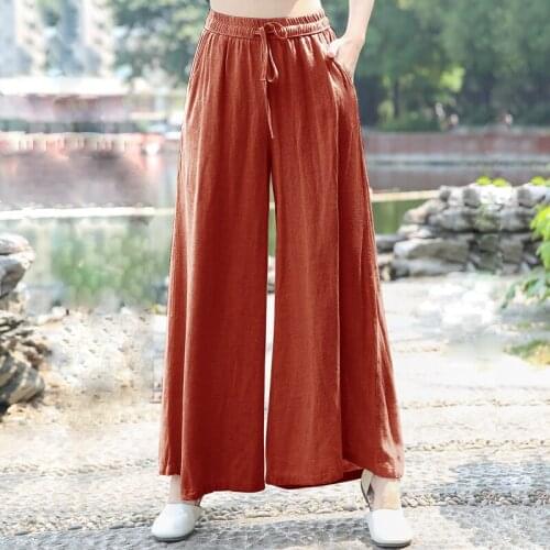 Summer pants women wide-leg pants Chinese style literary leisure vintage loose thin linen trousers woman pants for women