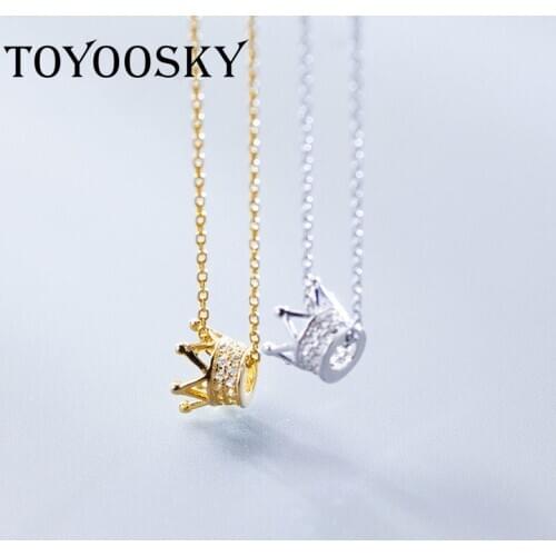 TOYOOSKY 925 Sterling Silver Pendant Necklace Female Korean Version Crystal Crown Necklace Fashion Ins Queen Clavicle Chain