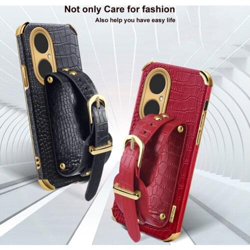 Wrist Strap Arm Band Phone Case For Huawei P50 Pro Case Luxury PU Leather Case P40 Lite Shockproof Cover P30 P40 Pro Plus Case