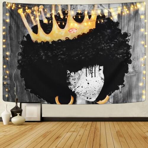 Black Hippie Tapestry Wall Hanging African Women Girl with Crown