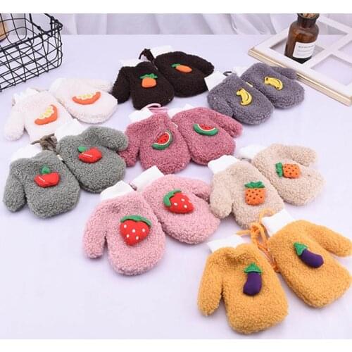 Cartoon Fruit Baby Gloves Winter Thick Plush Warm Kids Gloves For Baby Girl Boy Solid Color Cotton Infant Children Mittens