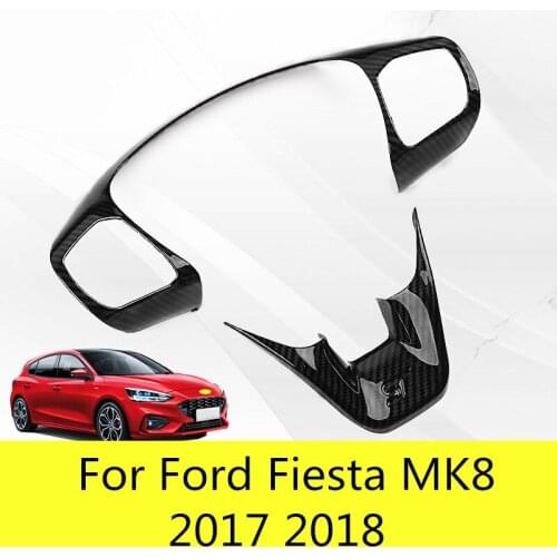 For Ford Fiesta MK8 2017 2018 Accessories ABS Carbon Fiber Stlye ST Car Steering Wheel Trim Control Button Frame Cover Styling