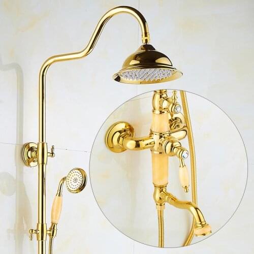 Natural jade clean elegant european-style full copper bath shower bibcock hot and cold water shower FAUCET set GOLD