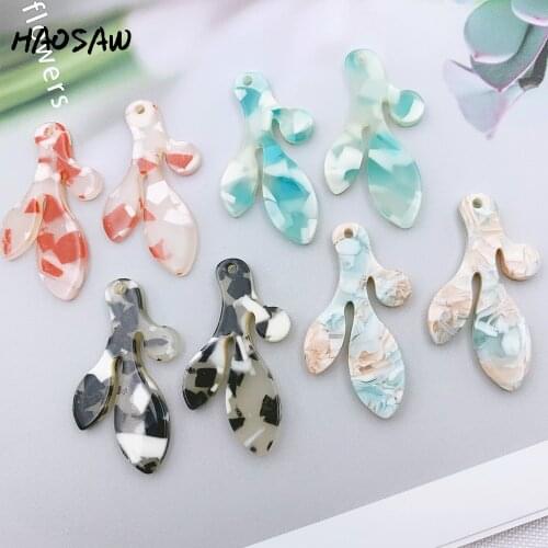 HAOSAW 20*34MM 6Pcs/Lot Acetic Acid Charm/ Leaf Shape/Irregular/DIY Jewelry Making/Hand Made/Drilled/Earring Findings