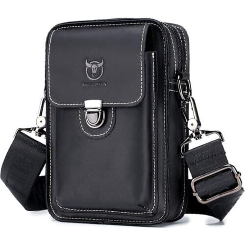 100% Crazy horse leather Male Waist Packs Phone Pouch Bags Waist Bag Mens Small chest Shoulder mens belt bag small back pack