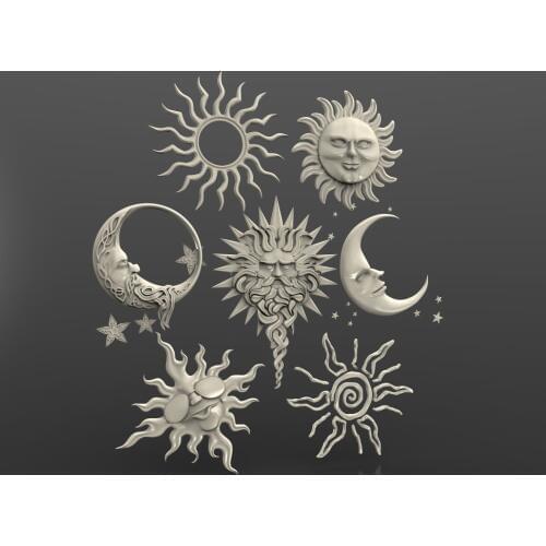 3d STL Model for CNC Router Engraver Carving Machine Relief Artcam Aspire 3D sun moon etc 7 ornaments