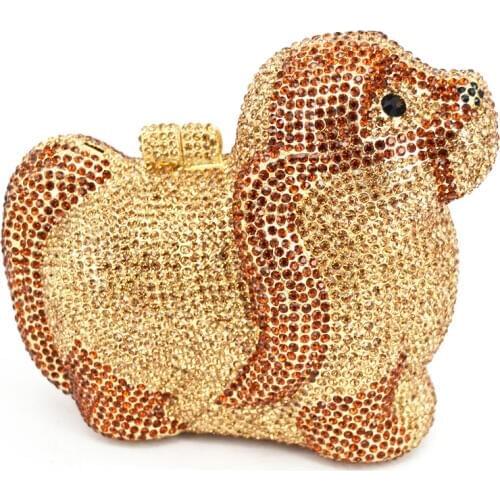 Fashion Dog Design Crystal Evening Bag Women Party Chain Handbags Animal Shape Wedding Party Purse