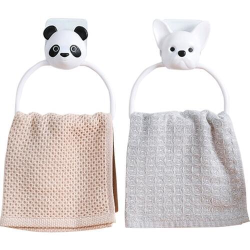 Cartoon Towel Ring Kitchen Punch-free Towel Rack Bathroom Creative Rags Scarves Storage Shelf