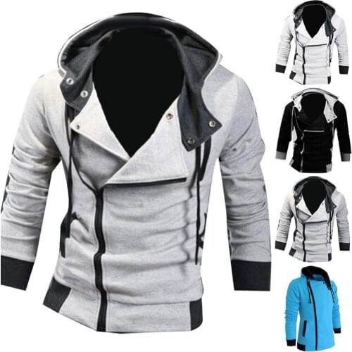 Hot！4 Colors M-6XL Men Side Zipper Pocket Drawstring Cotton + Spandex Handsome Zipper Long Sleeve Hooded Sweatshirt Jacket Coat