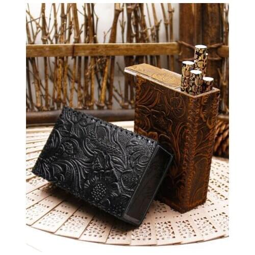 Pure Handmade Tang Grass Anti-pressure Leather Soft Box Cigarette Pack Anti-pressure Cowhide Cigarette Smoking Box DIY 20 Sticks