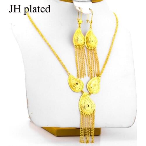 JHplated Ethiopian Eritrea Sudan set Jewelry Gold Color African Bridal Wedding Pendant Necklace Earring Arab for women