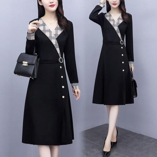 Autumn Fashion Plaid Business Dress Office Ladies Work Wear Party Cocktail Loose Slim Casual Dresses Clothes For 100KG Women