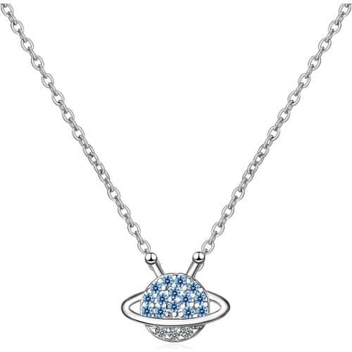 Real 925 Sterling Silver Crystal Round Charm Pendant Choker Necklace For Girl Women Statement Wedding Party Jewelry Gift