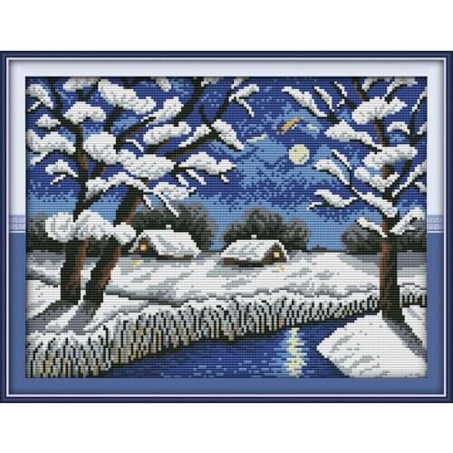 River views in winter cross stitch kit 14ct 11ct count printed canvas stitching embroidery DIY handmade needlework