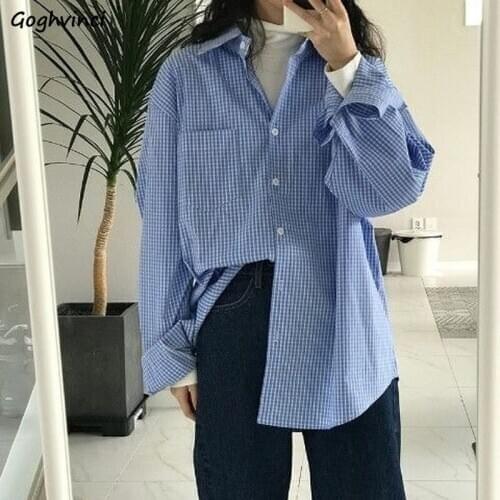 Shirts Women Plaid Pattern All-match Aesthetic Shirt Womens Chic Ins Stylish Casual Loose Student Tops Female Harajuku Fashion