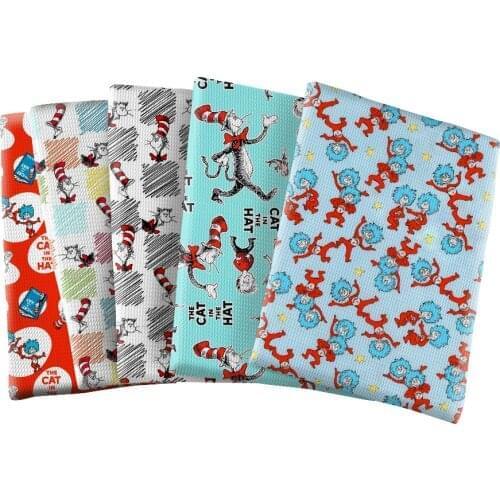Cartoon Cat Hat Pattern Printed Bullet Textured Liverpool Patchwork Tissue Kids home textile 50*145cm