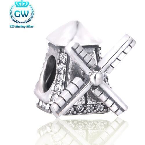925 Silver Charm Fashion Sterling Silver Jewelry Windmill Crystal European Style Bead Charm GW Brand X333