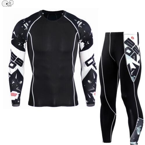 MMA Brand NEW Mens Compression Set Running Tights Workout Fitness Training Tracksuit Long Sleeves Shirts Sport Suit Rashgard Kit