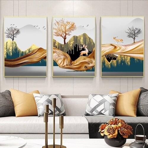 Light Luxury Living Room Decoration Painting Elk Frameless Art Core Modern Sofa Background Wall Simple Painting Wall Art Decor