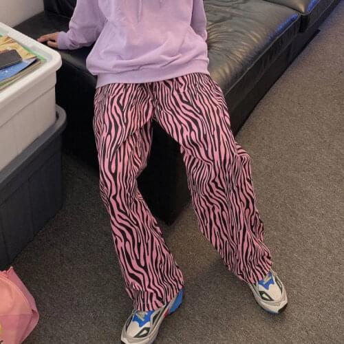 Y2k Pink zebra pattern pants elastic waist sweatpants women high waist plus size wide leg Pants Casual harajuku trousers women