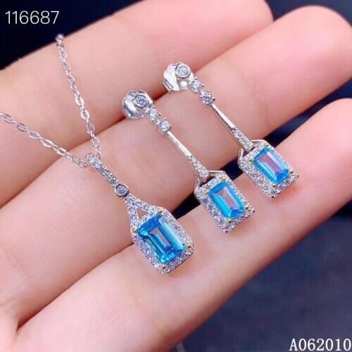 KJJEAXCMY fine jewelry 925 sterling silver inlaid natural blue topaz earrings pendant luxury girl suit support test