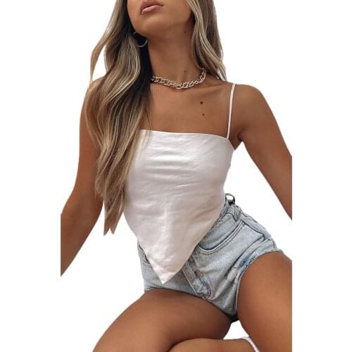 Women Summer Sexy Vest Solid Color Spaghetti Strap Tied Back Triangle Tank Tops for Girls Black/Apricot/Light Blue