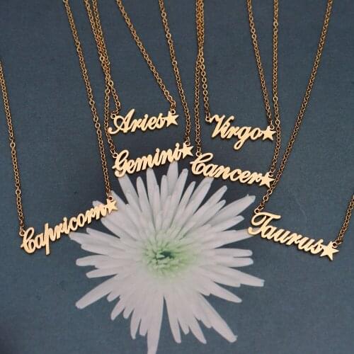 Angel Constellation Letter Necklace For Women Stainless Steel Gold 12 Zodiac Necklaces Choker Alphabet Jewelry Bijoux Femme BFF