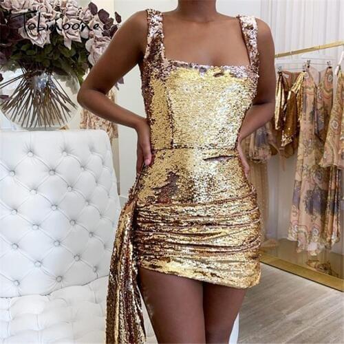Tobinoone sequin sleeveless mini dress sexy square collar backless mesh dress sexy club high wasit party dress women 2019