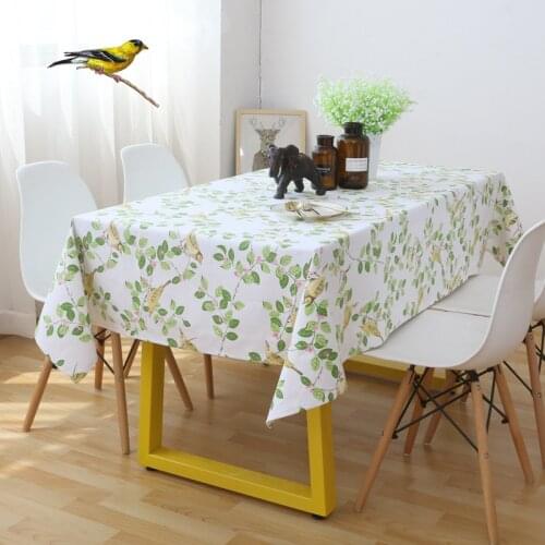 1pcs Home Table Cloth Green Leaves Printing Rectangle Dining Desk Decoration Cover Mat Linen Cotton Tea Party Tablecloth